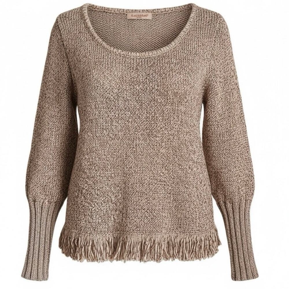 Lolita Italy Made in Italy Knit Sweater Small Tan Brown Fringe Earthcore Boho
